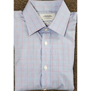 Charles Tyrwhitt Men's Blue Red Check Slim Fit FC Dress Shirt Size 16 X 34